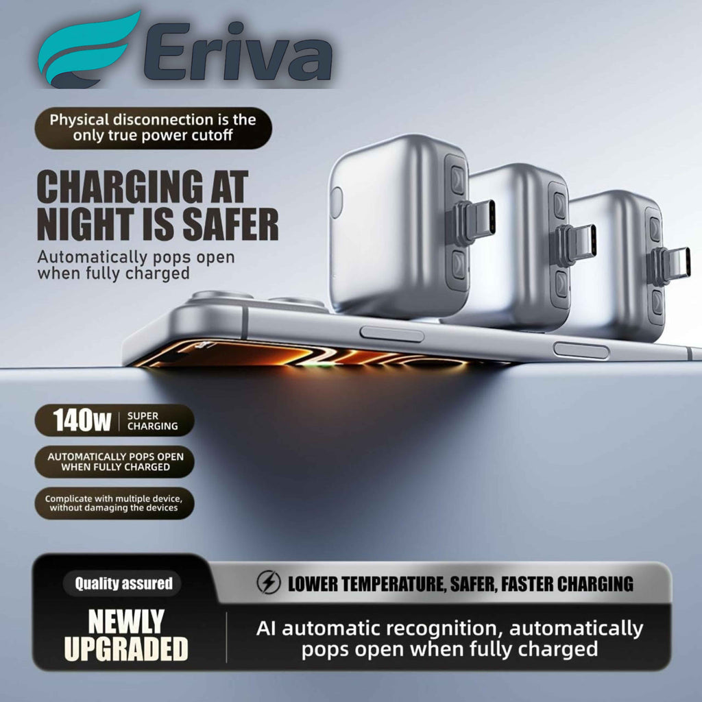 Eriva Smart Charger Adapter — Auto Power Cut-Off, 140W Fast Charging (Type-C)